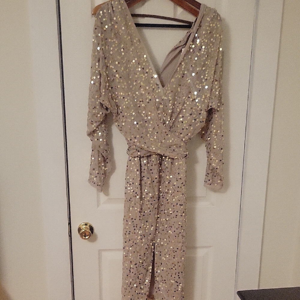 ASOS Gold Sequin Long Sleeve Dress
